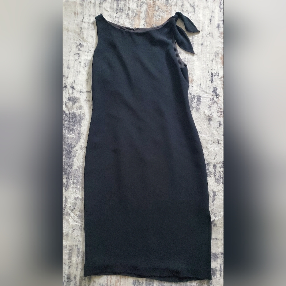 Vintage David Warren Black midi sleeveless Dress with tie at shoulder Sz 8